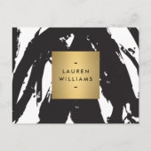 抽象芸術ブラックブラシストローク(金ゴールド名ロゴ付き) ポストカード (正面)