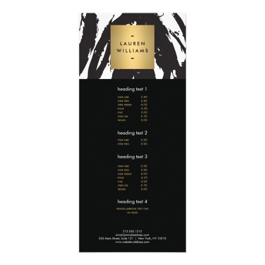 抽象芸術ブラックブラシストローク(金ゴールド名ロゴ付き) ラックカード (正面)