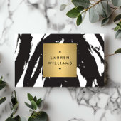 抽象芸術ブラックブラシストローク(金ゴールド名ロゴ付き) 名刺