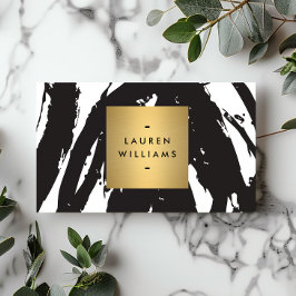 抽象芸術ブラックブラシストローク(金ゴールド名ロゴ付き) 名刺