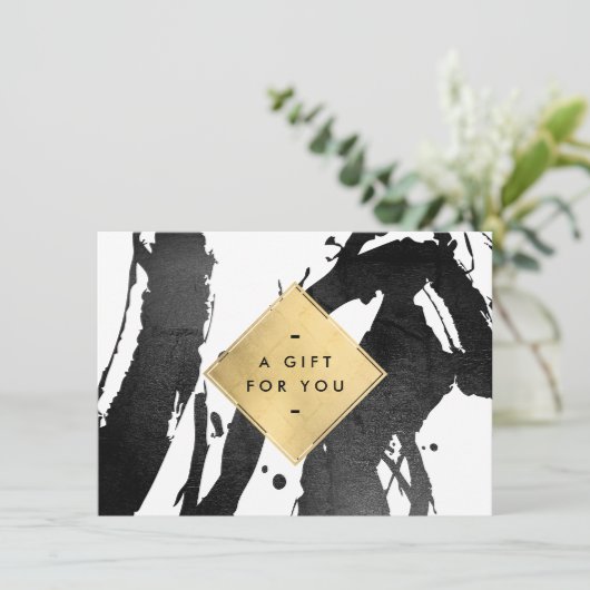 抽象芸術ブラックブラッシュストロフェイクック金ゴールドギフトカード (スタンド正面)