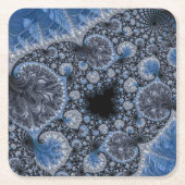 抽象芸術ブラックブルーフラクタル スクエアペーパーコースター (正面)