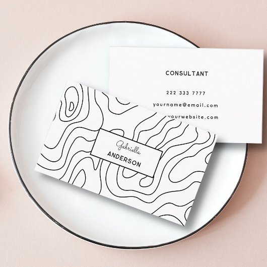 抽象芸術ブラックラインパターンモノグラムスクリプト名 名刺