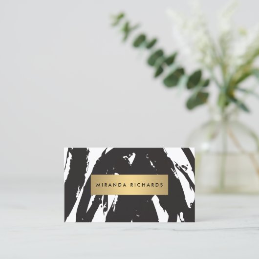 抽象芸術ブラック筆跡名刺 名刺 (スタンド正面)