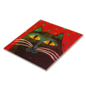 抽象芸術ブラック絵を描キャット タイル (側面)