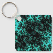 抽象芸術ブラック緑フラクタルパターン キーホルダー (正面)
