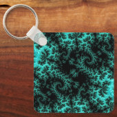 抽象芸術ブラック緑フラクタルパターン キーホルダー (正面)