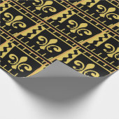 抽象芸術ブラック金ゴールドフルーアデリスラップ ラッピングペーパー (角)