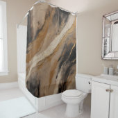 抽象芸術ブラック金ゴールドベージュ シャワーカーテン (インサイチュ)