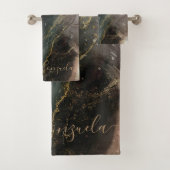 抽象芸術ブラック金ゴールド大理石 バスタオルセット (インサイチュ)