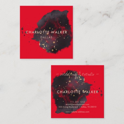 抽象芸術ブラック金ゴールド水カラー（ばちゃばちゃ）跳ねる スクエア名刺 (正面/裏面)