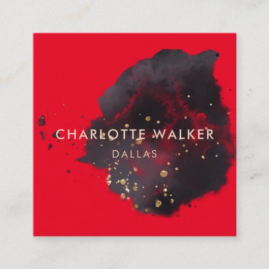 抽象芸術ブラック金ゴールド水カラー（ばちゃばちゃ）跳ねる スクエア名刺 (正面)