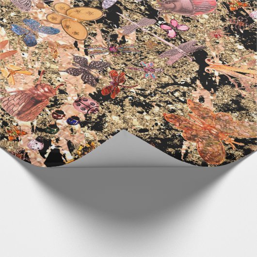 抽象芸術ブラック金ゴールド牧草蝶の昆虫の宝石 ラッピングペーパー (角)