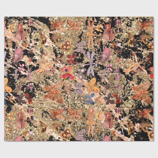 抽象芸術ブラック金ゴールド牧草蝶の昆虫の宝石 ラッピングペーパー (フラット)