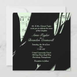 抽象芸術ブラック&グリーン音楽結婚式招待状 招待状