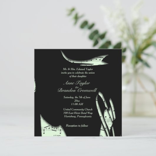 抽象芸術ブラック&グリーン音楽結婚式招待状 招待状 (スタンド正面)