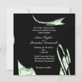 抽象芸術ブラック&グリーン音楽結婚式招待状 招待状