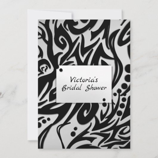 抽象芸術ブラック&シルバーの部族ブライダルシャワー 招待状 (裏面)