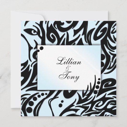 抽象芸術ブラック&ブルートライバル結婚式招待状 招待状 (裏面)