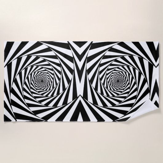 抽象芸術ブラック&ホワイトらせん状アート ビーチタオル (正面)