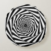 抽象芸術ブラック&ホワイト渦巻階段 ラウンドクッション (裏面)