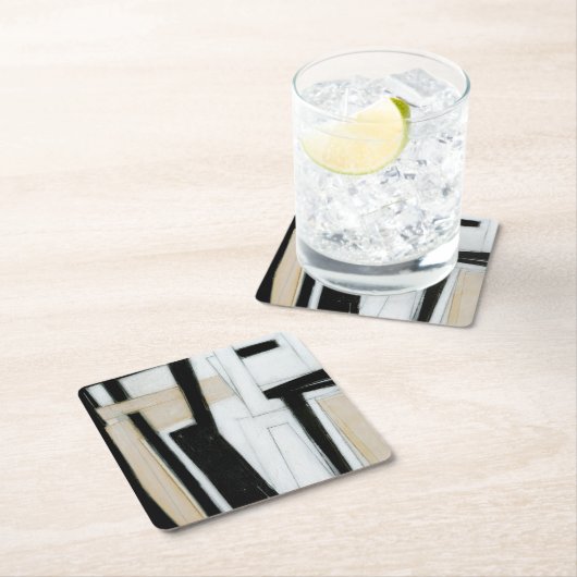 抽象芸術ブラック&ホワイト絵画ズ スクエアペーパーコースター (インサイチュ)