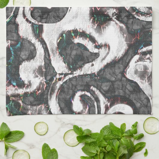 抽象芸術ブラック&ホワイト(カラー詳細または不合格) キッチンタオル (折り畳み)