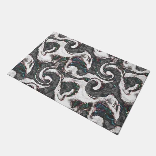 抽象芸術ブラック&ホワイト(カラー詳細または不合格) ドアマット (アングル)