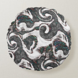 抽象芸術ブラック&ホワイト(カラー詳細または不合格) ラウンドクッション