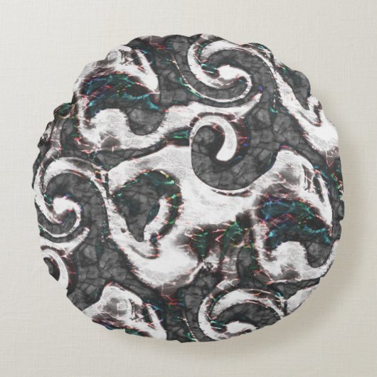 抽象芸術ブラック&ホワイト(カラー詳細または不合格) ラウンドクッション (正面)