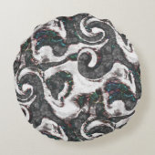 抽象芸術ブラック&ホワイト(カラー詳細または不合格) ラウンドクッション (裏面)
