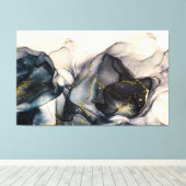 抽象芸術ブラック、ホワイト、金ゴールドアルコールインク キャンバスプリント (インサイチュ (ウッドフロア))