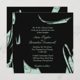 抽象芸術ブラック&ミントミュージック結婚式招待状 招待状