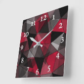 抽象芸術ブラック、レッド、グレーの幾何学的。 スクエア壁時計 (傾斜)