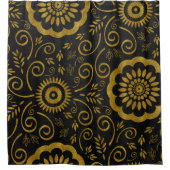 抽象芸術ブラック(金ゴールドグリッター/フォイルルック) シャワーカーテン (正面)