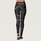 抽象芸術ブラック&金ゴールドマーブルプリント レギンス (裏面)