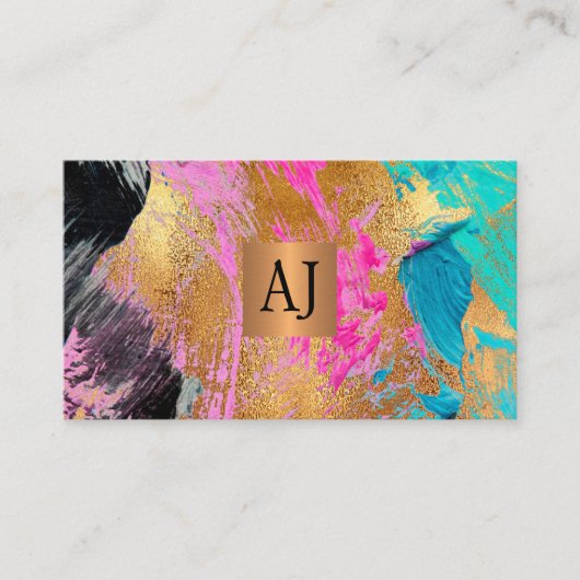 抽象芸術ブラッシュストローク銅金ゴールド モノグラムの 名刺 (正面)