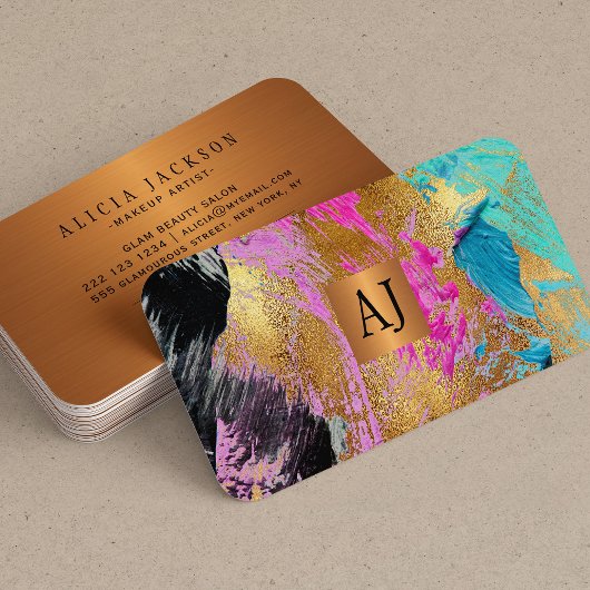 抽象芸術ブラッシュストローク銅金ゴールド モノグラムの 名刺