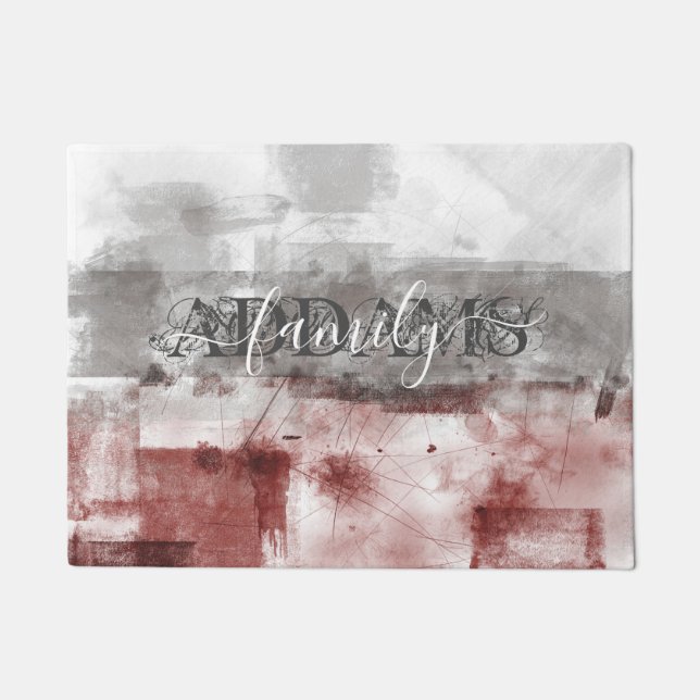 抽象芸術ブルゴーニュグレイホワイトファミリーモノグラム ドアマット (正面)