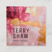 抽象芸術ブルゴーニュピンク絵を描金ゴールド スクエア名刺 (正面)