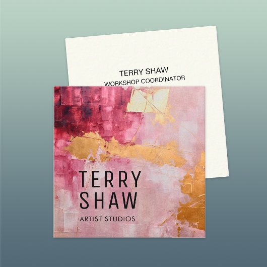 抽象芸術ブルゴーニュピンク絵を描金ゴールド スクエア名刺