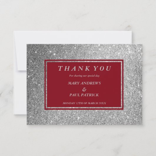 抽象芸術ブルゴーニュフェイクー銀グリッター サンキューカード (正面)