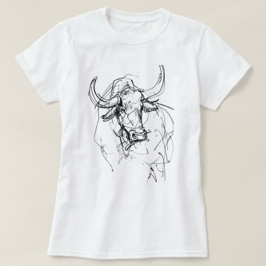 抽象芸術ブルポートレートスケッチ Tシャツ (デザイン正面)