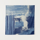 抽象芸術ブルーとアイボリー混合メディア タペストリー (正面(横))