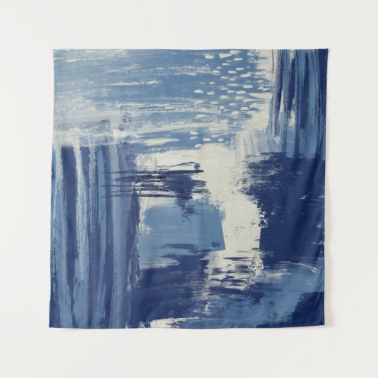 抽象芸術ブルーとアイボリー混合メディア タペストリー (正面(横))