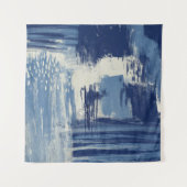 抽象芸術ブルーとアイボリー混合メディア タペストリー (正面)