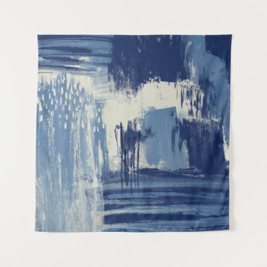 抽象芸術ブルーとアイボリー混合メディア タペストリー (正面)