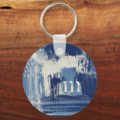 抽象芸術ブルーとアイボリー キーホルダー (正面)