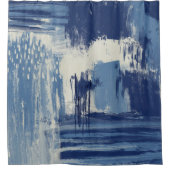 抽象芸術ブルーとアイボリー シャワーカーテン (正面)