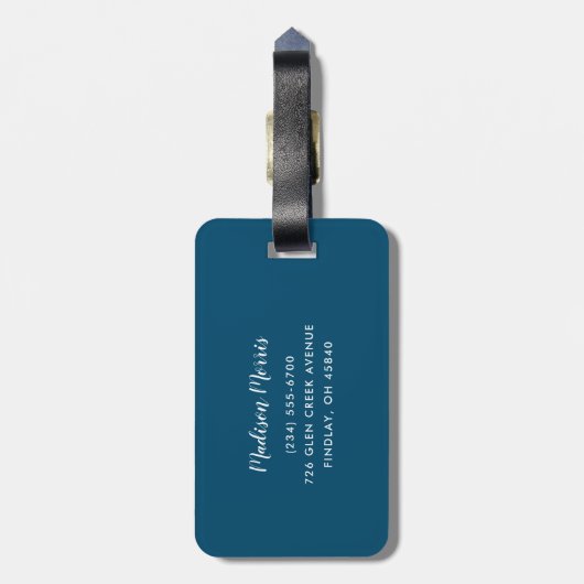 抽象芸術ブルーとアクアウォーターモノグラムの色 ラゲッジタグ (裏面縦)